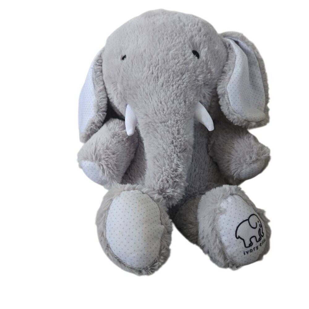 Ivory Ella Plush Elephant Soft Gray Polka Dots